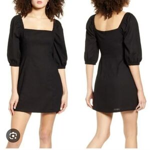 All In Favor Square Neck Elegant Black Dress 1/2 Sleeve XS
